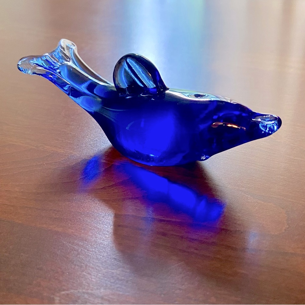 Vintage Cobalt Blue Art Glass Dolphin Paperweight Figurine